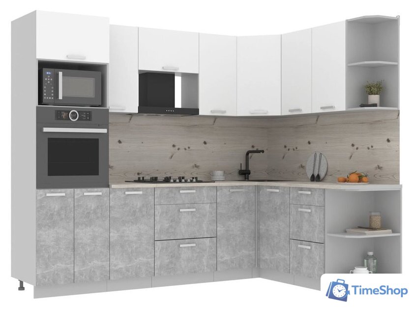 Готовая кухня Интерлиния Мила Лайт 1.68x2.6 правая (белый платинум/бетон/бискайская сосна) - Изображение №1 — Интернет-магазин Time-Shop