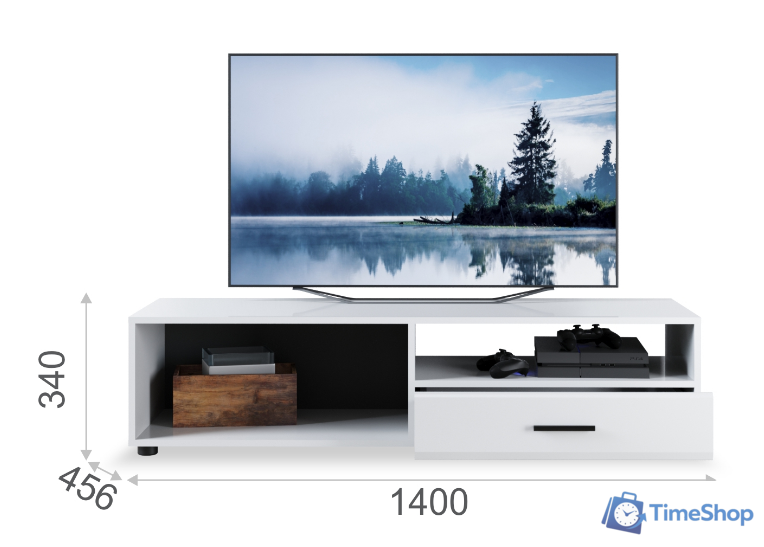 Тумба Империал Йорк 1д1ящ ЛВ (белый жемчуг-белый глянец) - Изображение №3 — Интернет-магазин Time-Shop