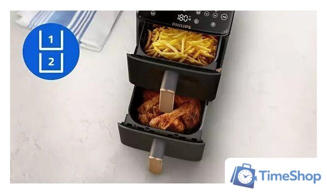 Аэрогриль (аэрофритюрница) Philips Ovi Stacked Dual Basket NA462/70 - Изображение №3 — Интернет-магазин Time-Shop
