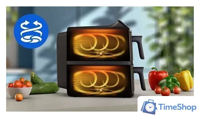 Аэрогриль (аэрофритюрница) Philips Ovi Stacked Dual Basket NA462/70 - Изображение №4 — Интернет-магазин Time-Shop