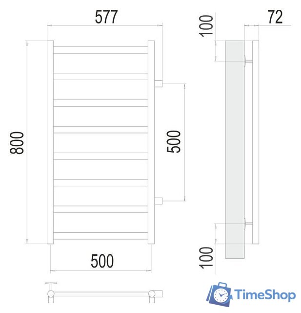 Полотенцесушитель TERMINUS Аврора П8 500x800 (оружейная сталь, с боковым подключением 500) - Изображение №2 — Интернет-магазин Time-Shop