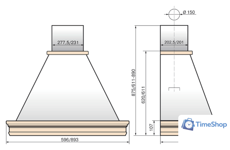 Кухонная вытяжка Elikor Вилла Валенсия 60П-650-П3Л (бежевый/дуб неокрашенный) (840918) - Изображение №2 — Интернет-магазин Time-Shop