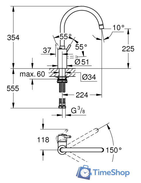 Смеситель Grohe Concetto 32661DC3 (стальной) - Изображение №3 — Интернет-магазин Time-Shop