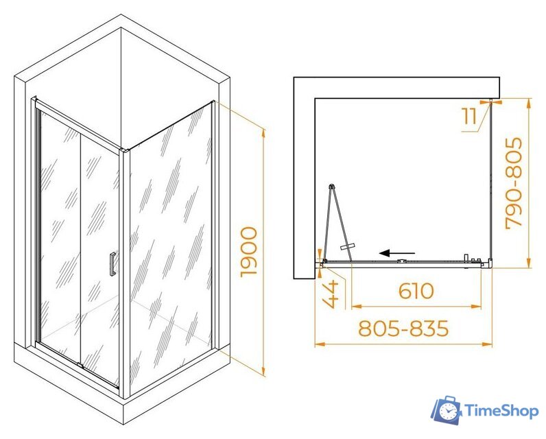 Душевой уголок RGW PA-132 (PA-21+Z-050-5) 060813288-11 80x80 (хром/прозрачное стекло) - Изображение №2 — Интернет-магазин Time-Shop