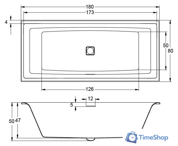 Ванна Riho Still Square 180x80 BR01005 (с ножками) - Изображение №2 — Интернет-магазин Time-Shop