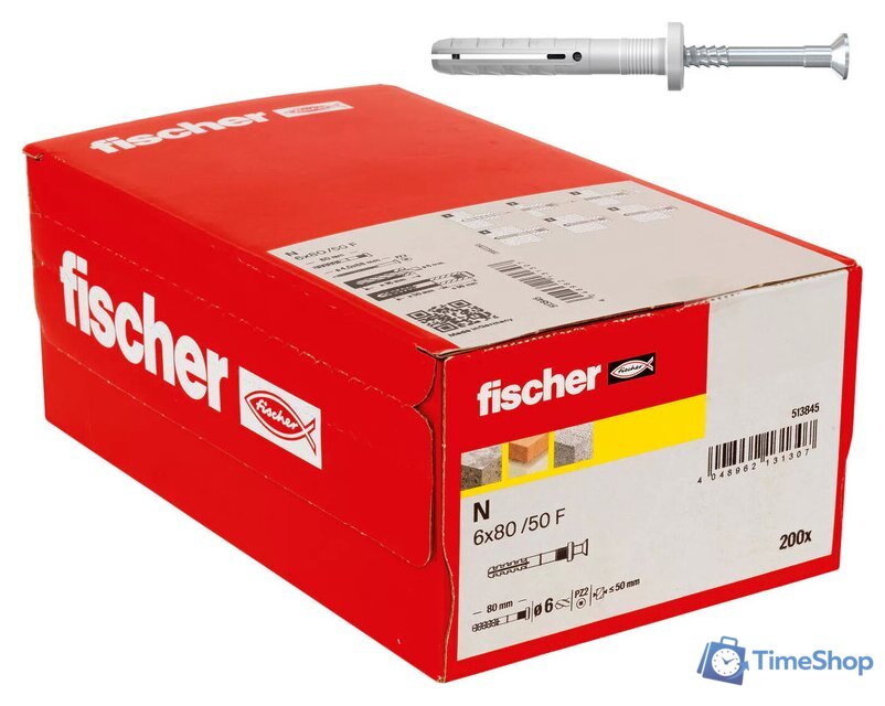 Дюбель-гвоздь Fischer N 6 x 80/50 F 513845 (200 шт) - Изображение №1 — Интернет-магазин Time-Shop