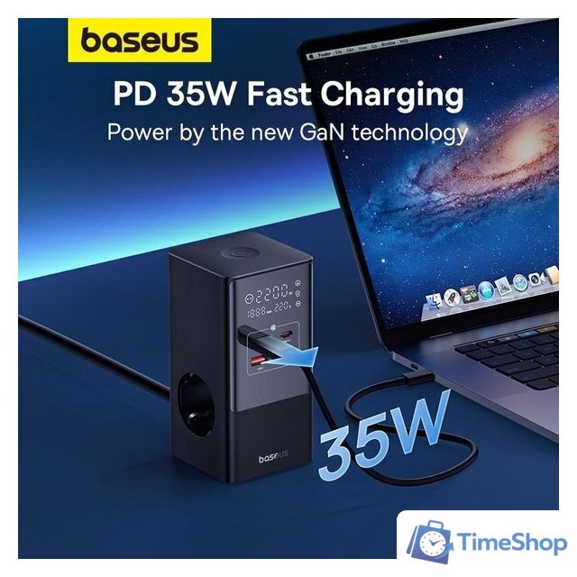 Сетевое зарядное Baseus PowerCombo Tower PowerStrip 3AC2+U2+С 35W CCGAN35-S3ACE - Изображение №13 — Интернет-магазин Time-Shop