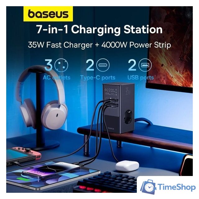 Сетевое зарядное Baseus PowerCombo Tower PowerStrip 3AC2+U2+С 35W CCGAN35-S3ACE - Изображение №9 — Интернет-магазин Time-Shop