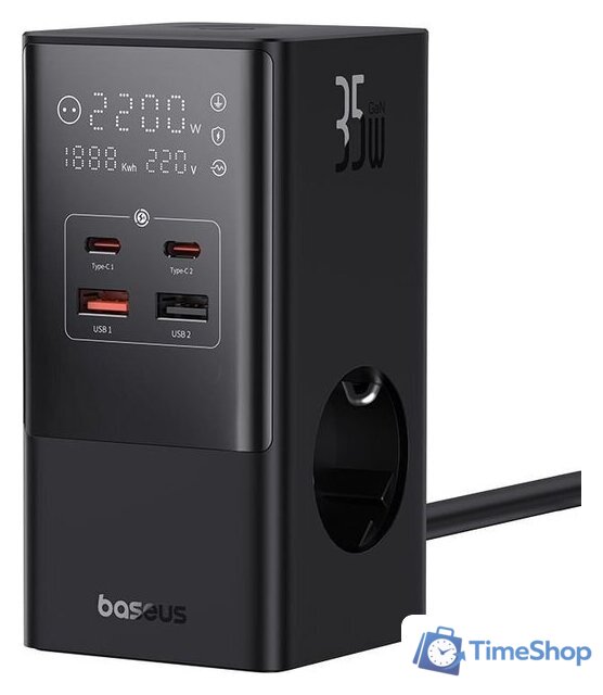 Сетевое зарядное Baseus PowerCombo Tower PowerStrip 3AC2+U2+С 35W CCGAN35-S3ACE - Изображение №2 — Интернет-магазин Time-Shop