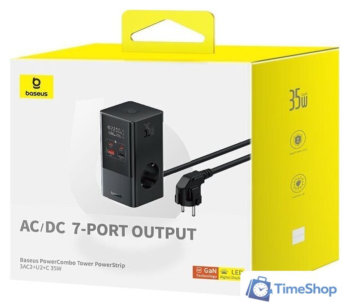 Сетевое зарядное Baseus PowerCombo Tower PowerStrip 3AC2+U2+С 35W CCGAN35-S3ACE - Изображение №15 — Интернет-магазин Time-Shop