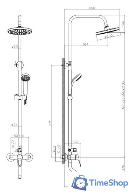 Душевая система  Decoroom DR21071 - Изображение №2 — Интернет-магазин Time-Shop
