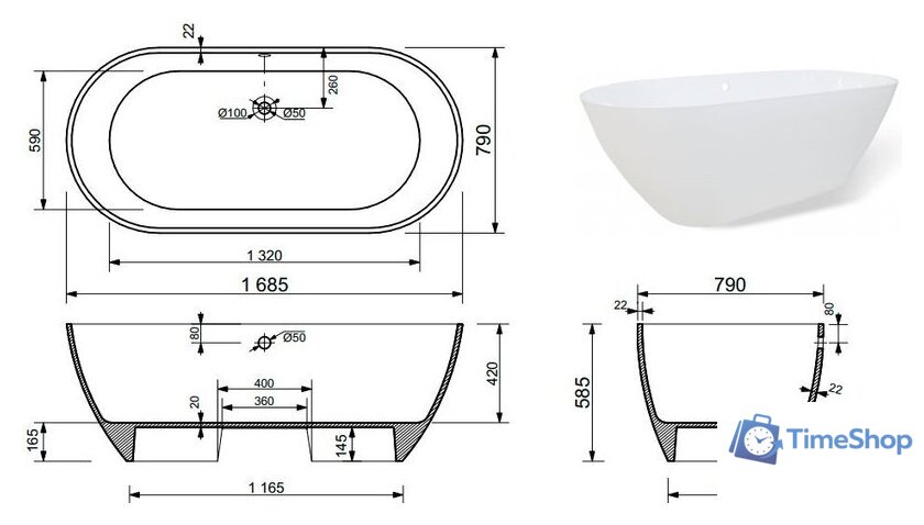 Ванна Эстет Майами 168х79 - Изображение №4 — Интернет-магазин Time-Shop
