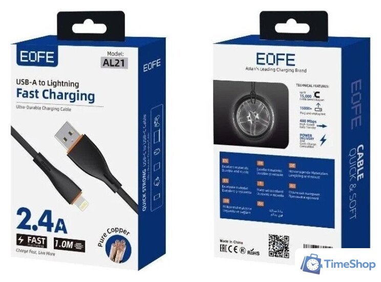 Кабель EOFE AL21 USB Type-A - Lightning (1 м, черный) - Изображение №3 — Интернет-магазин Time-Shop