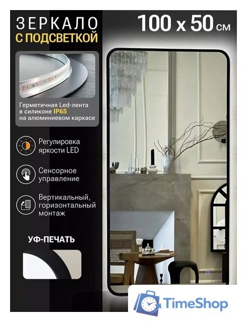 Зеркало с подсветкой  EMZE Smartphone 50x100 LED.UV.SMART.50.100.CHE (черный) - Изображение №5 — Интернет-магазин Time-Shop