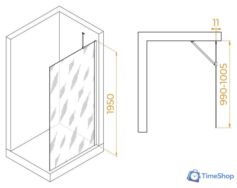 Душевая стенка RGW WA-102B 351010210-14 100 (черный/прозрачное стекло) - Изображение №2 — Интернет-магазин Time-Shop