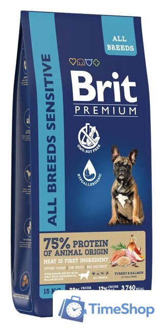 Сухой корм для собак Brit Premium Dog Sensitive с лососем и индейкой 15 кг - Изображение №1 — Интернет-магазин Time-Shop