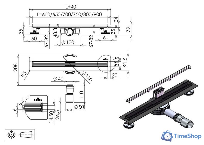 Трап/канал Roxen Slim 91060-90 - Изображение №10 — Интернет-магазин Time-Shop