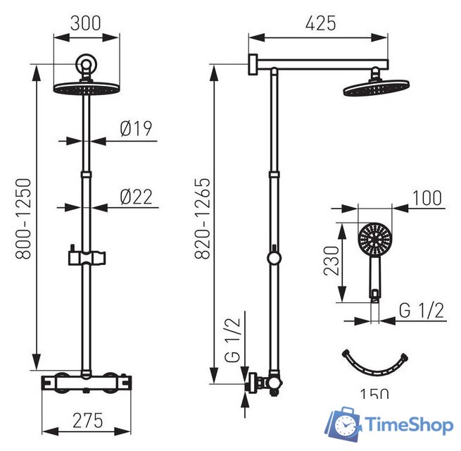 Душевая система  Ferro Trevi Chrom NP75TRV7U - Изображение №2 — Интернет-магазин Time-Shop