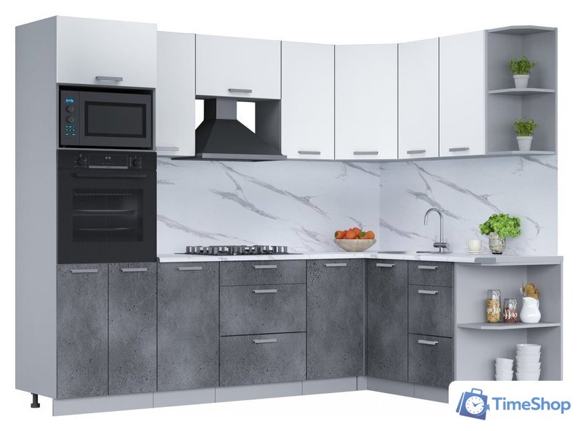 Готовая кухня Интерлиния Мила Лайт 1.68x2.6 правая (белый платинум/бетон портленд/белый гранит) - Изображение №1 — Интернет-магазин Time-Shop