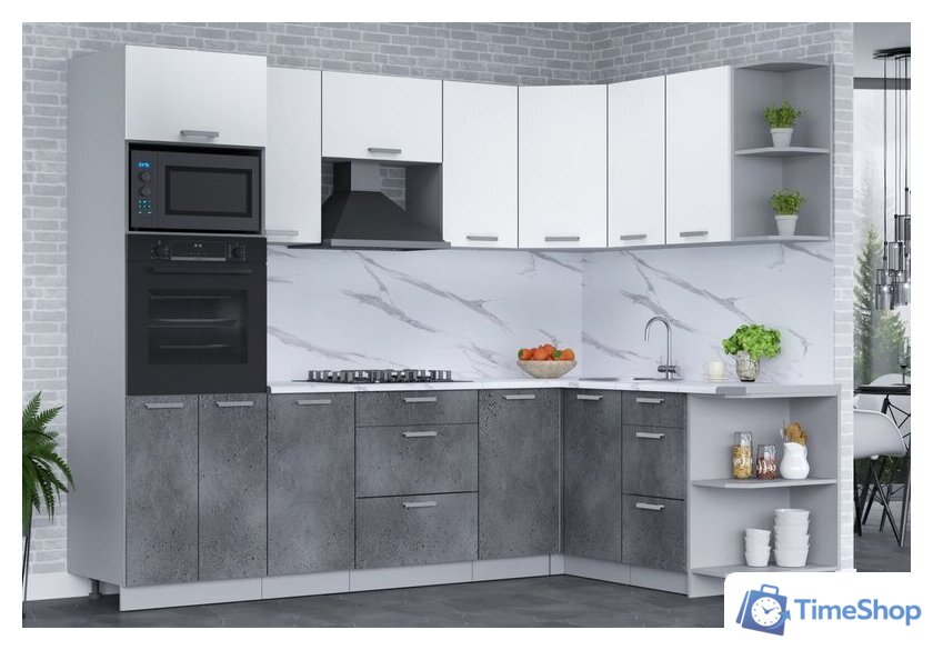 Готовая кухня Интерлиния Мила Лайт 1.68x2.6 правая (белый платинум/бетон портленд/белый гранит) - Изображение №3 — Интернет-магазин Time-Shop