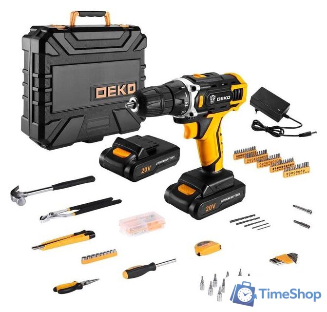 Дрель-шуруповерт Deko DKCD20FU-Li SET 195 063-4135 (с 2-мя АКБ, кейс, набор оснастки) - Изображение №1 — Интернет-магазин Time-Shop