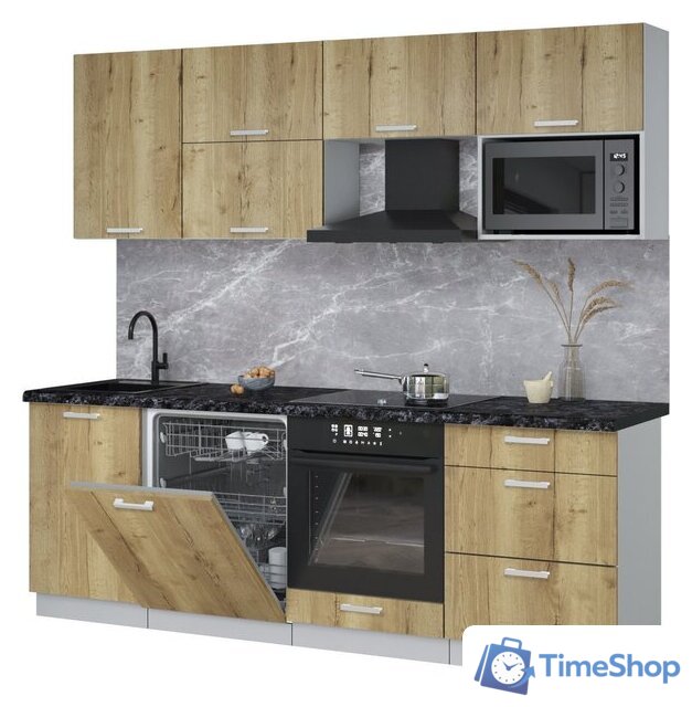 Готовая кухня Интерлиния Мила Лайт 2.3-ПМ2 (дуб золотой/дуб золотой/кастилло темный) - Изображение №1 — Интернет-магазин Time-Shop