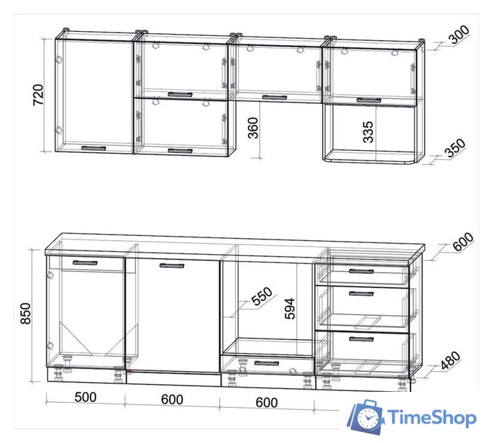 Готовая кухня Интерлиния Мила Лайт 2.3-ПМ2 (дуб золотой/дуб золотой/кастилло темный) - Изображение №6 — Интернет-магазин Time-Shop