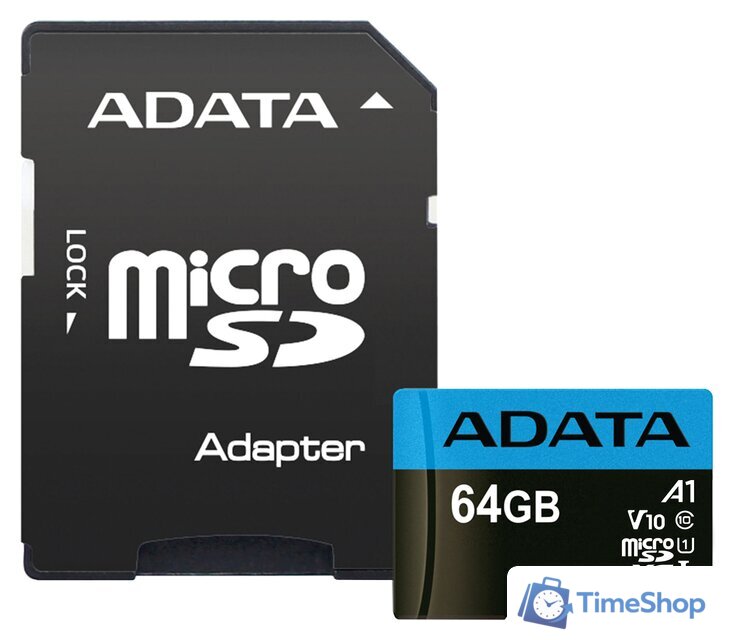 Карта памяти ADATA Premier AUSDX64GUICL10A1-RA1 microSDXC 64GB (с адаптером) - Изображение №1 — Интернет-магазин Time-Shop
