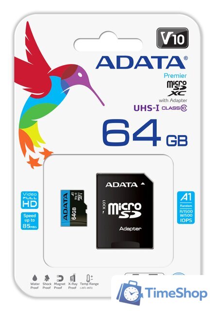 Карта памяти ADATA Premier AUSDX64GUICL10A1-RA1 microSDXC 64GB (с адаптером) - Изображение №4 — Интернет-магазин Time-Shop