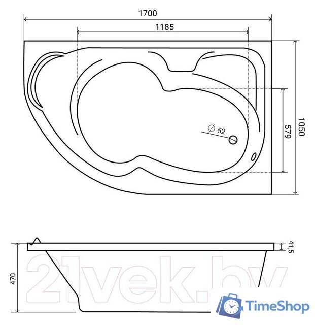 Ванна Lauter Geneva 170x105 2103170R (с ножками) - Изображение №14 — Интернет-магазин Time-Shop