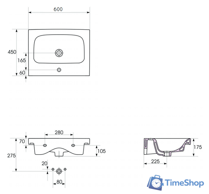 Умывальник Cersanit Moduo 60 UM-MOD60/1 - Изображение №4 — Интернет-магазин Time-Shop