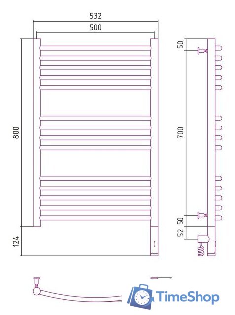 Полотенцесушитель Сунержа Богема 3.0 выгнутая 800х500 МЭМ правый 00-5803-8050 - Изображение №4 — Интернет-магазин Time-Shop