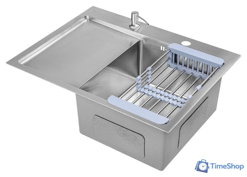 Кухонная мойка Saniteco 6550-R + Spike F9S07011 (сатин, с сифоном, дозатором и коландером) - Изображение №5 — Интернет-магазин Time-Shop