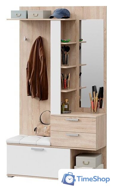 Стенка Трия Эрика комбинированная (дуб сонома/белый) - Изображение №1 — Интернет-магазин Time-Shop