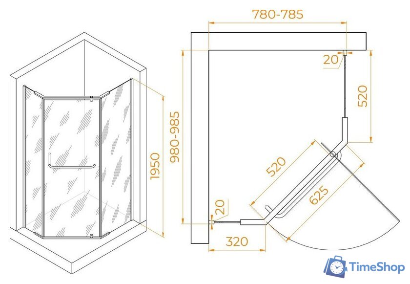 Душевой уголок RGW PA-091B 35089180-14 80x100 (черный/прозрачное стекло) - Изображение №2 — Интернет-магазин Time-Shop