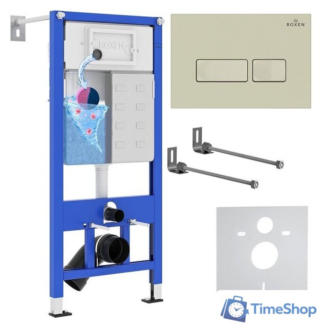 Унитаз подвесной Roxen Porto в комплекте с инсталляцией StounFix Dual Fresh 6 в 1 966662 (кнопка: бежевый) - Изображение №1 — Интернет-магазин Time-Shop