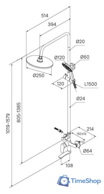 Душевая система  Milardo Rora RORWT4FM06 - Изображение №10 — Интернет-магазин Time-Shop