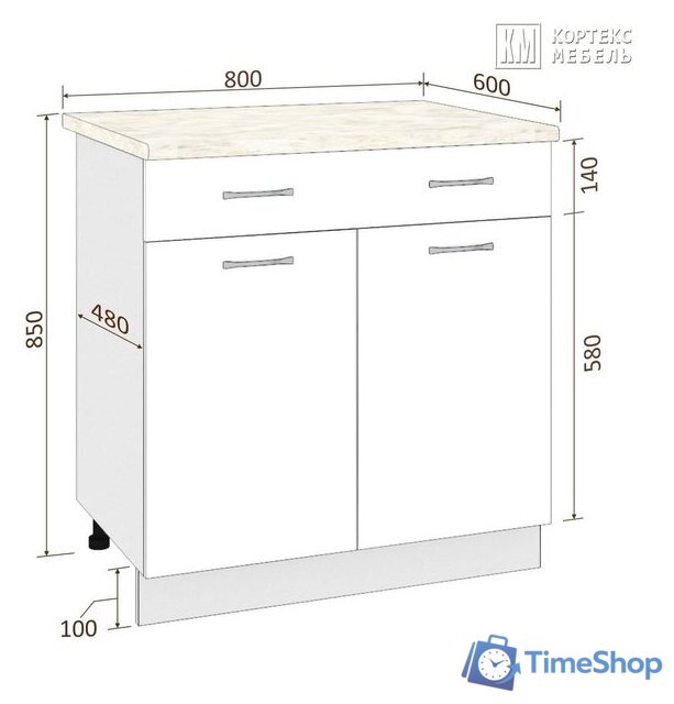 Шкаф напольный Кортекс-мебель Корнелия Лира НШ80р1ш (белый/королевский опал) - Изображение №3 — Интернет-магазин Time-Shop