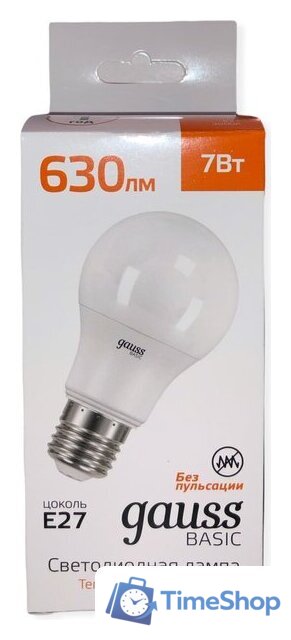 Светодиодная лампочка Gauss Elementary Basic E27 7W 3000K A60 10202172 - Изображение №1 — Интернет-магазин Time-Shop
