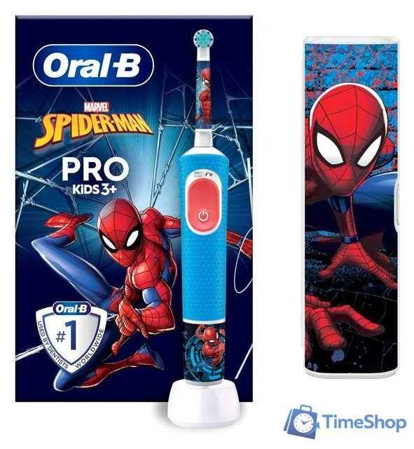 Электрическая зубная щетка Oral-B Vitality Pro Kids D103.413.2KX Spiderman с футляром - Изображение №1 — Интернет-магазин Time-Shop