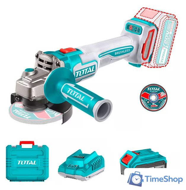 Угловая шлифмашина Total TAGLI211541 (с 1-им АКБ, кейс) - Изображение №2 — Интернет-магазин Time-Shop