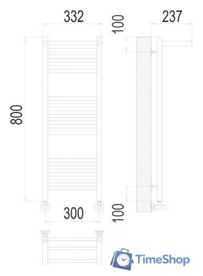 Полотенцесушитель TERMINUS Аврора П16 300x800 с полкой нп (хром) - Изображение №2 — Интернет-магазин Time-Shop