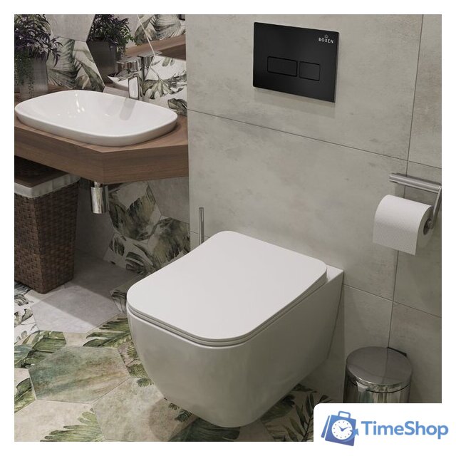 Унитаз подвесной Roxen Cube One Rimless 6 в 1 StounFix Dual Fresh 579341 (кнопка: черный матовый) - Изображение №12 — Интернет-магазин Time-Shop