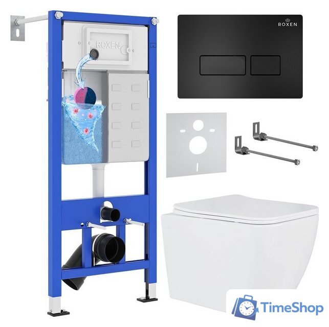 Унитаз подвесной Roxen Cube One Rimless 6 в 1 StounFix Dual Fresh 579341 (кнопка: черный матовый) - Изображение №1 — Интернет-магазин Time-Shop