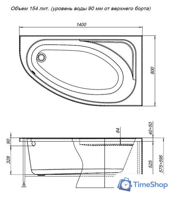 Ванна Aquanet Mia 140x80 R - Изображение №16 — Интернет-магазин Time-Shop