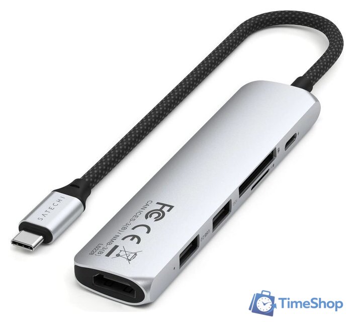 Док-станция Satechi 6-in-1 USB-C Slim Multiport Adapter ST-P6SS (серебристый) - Изображение №2 — Интернет-магазин Time-Shop
