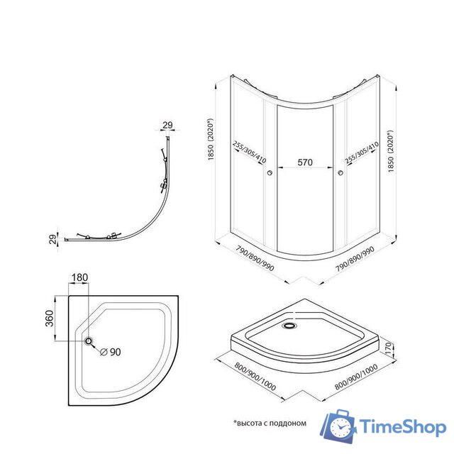 Душевой уголок Triton Альфа Блэк А1 100х100 без поддона (прозрачное стекло) - Изображение №2 — Интернет-магазин Time-Shop
