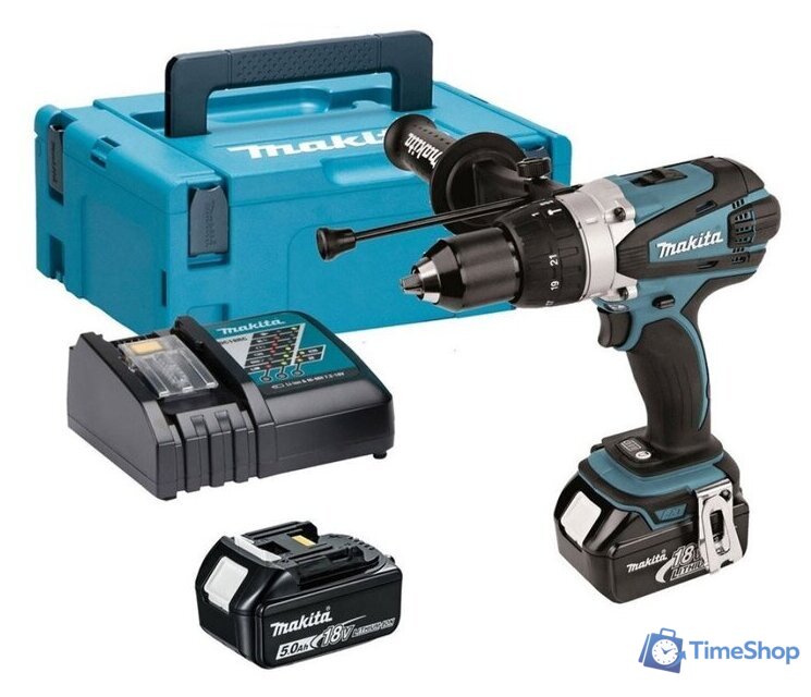 Ударная дрель-шуруповерт Makita DHP458RTJ (с 2-мя АКБ, кейс) - Изображение №1 — Интернет-магазин Time-Shop