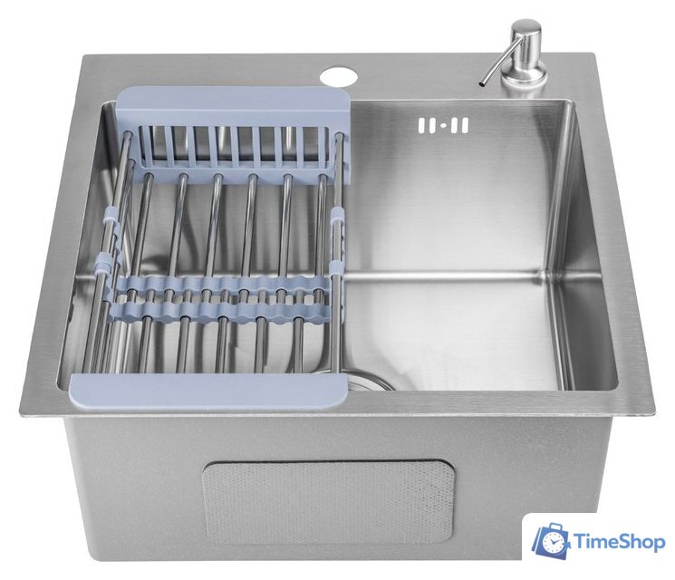 Кухонная мойка Saniteco 4848 + Spike F9S07011 (сатин, с сифоном, дозатором и коландером) - Изображение №3 — Интернет-магазин Time-Shop
