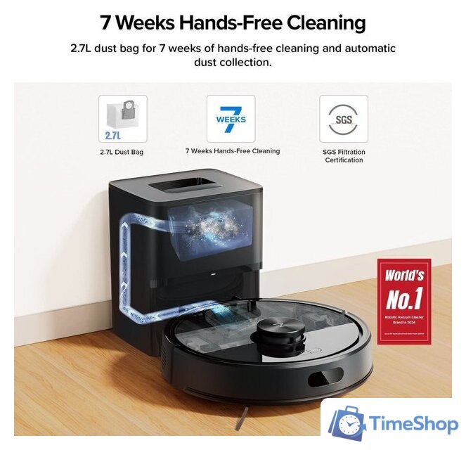 Робот-пылесос Roborock Q7T+ (евровилка, с английской озвучкой, черный) - Изображение №3 — Интернет-магазин Time-Shop